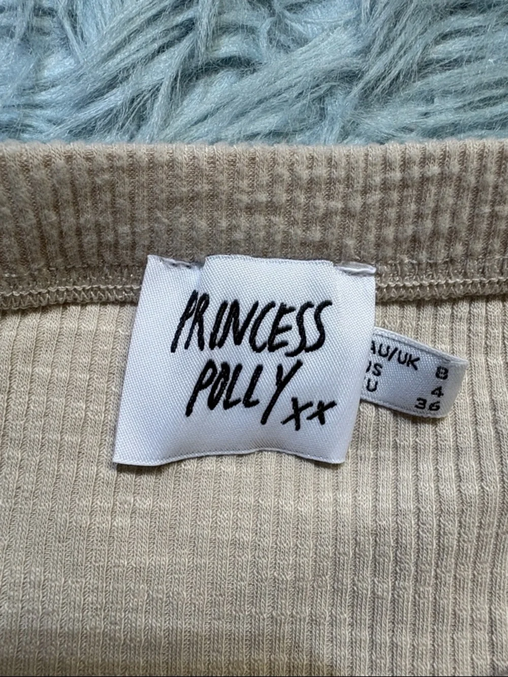 Princess Polly Beige Ribbed Stretch Side Slit Maxi Skirt sz 4